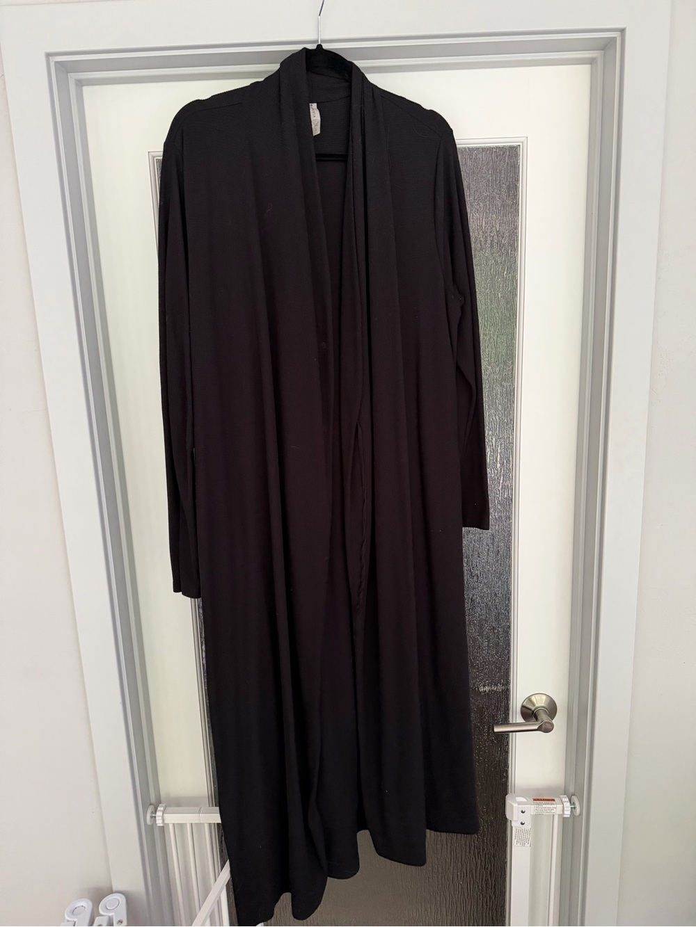 Athleta Long Black Open Front Waffle Duster Cardigan